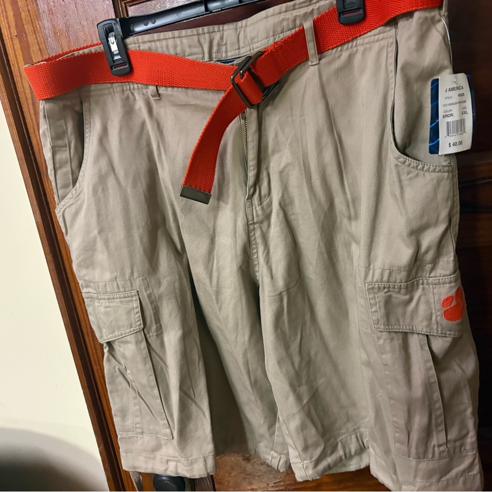 J Brand Men's Beige Cargo Shorts with Orange Belt